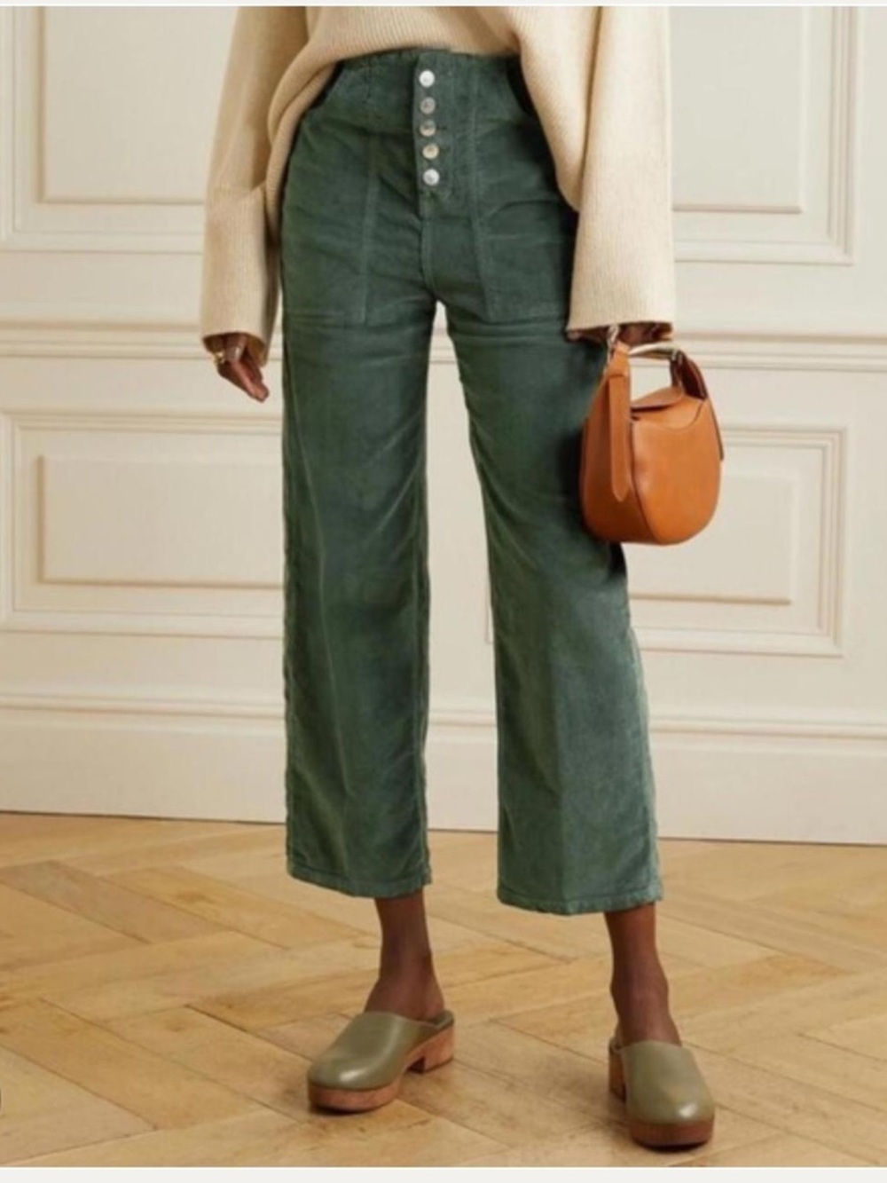 Veronica Beard Crosbie Corduroy Wide Leg Jeans Green 24